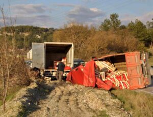 Tır ile çarpışan kamyon devrildi, havuçlar yola saçıldı