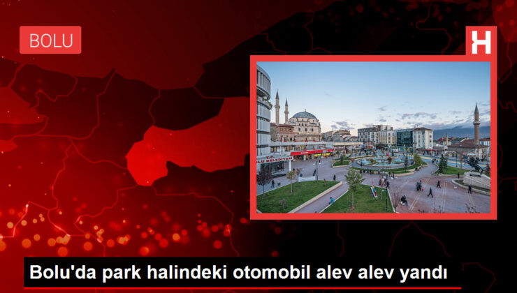 Bolu’da park halindeki araba alev alev yandı