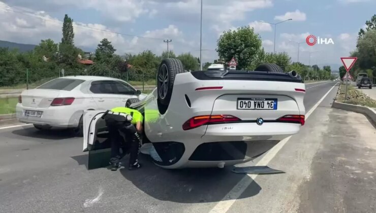 Araba takla attı, şoförünün burnu bile kanamadı